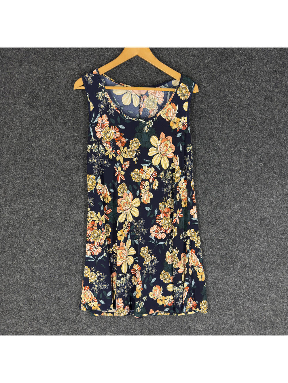 SJS Dress Women S Small Blue Floral Shift Midi Sleeveless Round Neck Casual